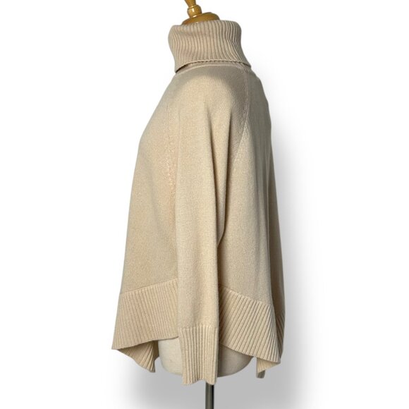 NWT Plush Cashmere Cream Turtleneck Oversized Tenn Cable Poncho Sweater Sz S - Picture 3 of 10